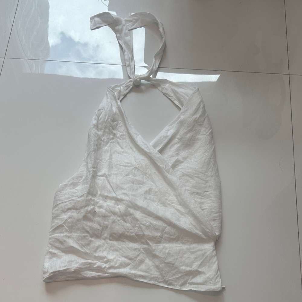 Aritzia Martini White Linen Halter Top